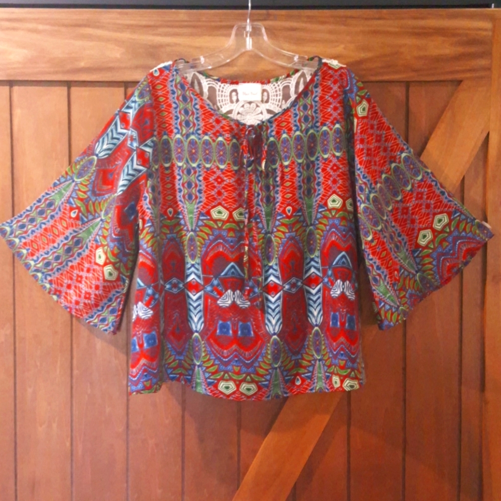 *Boho Top* w/Winged Sleeves & Lace Accents…